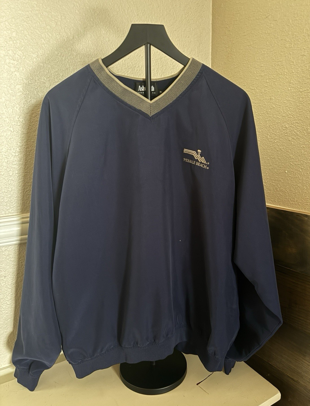 Vintage Ashworth Pebble Beach Golf Windshirt Pullover V-Neck Blue Men's Size M